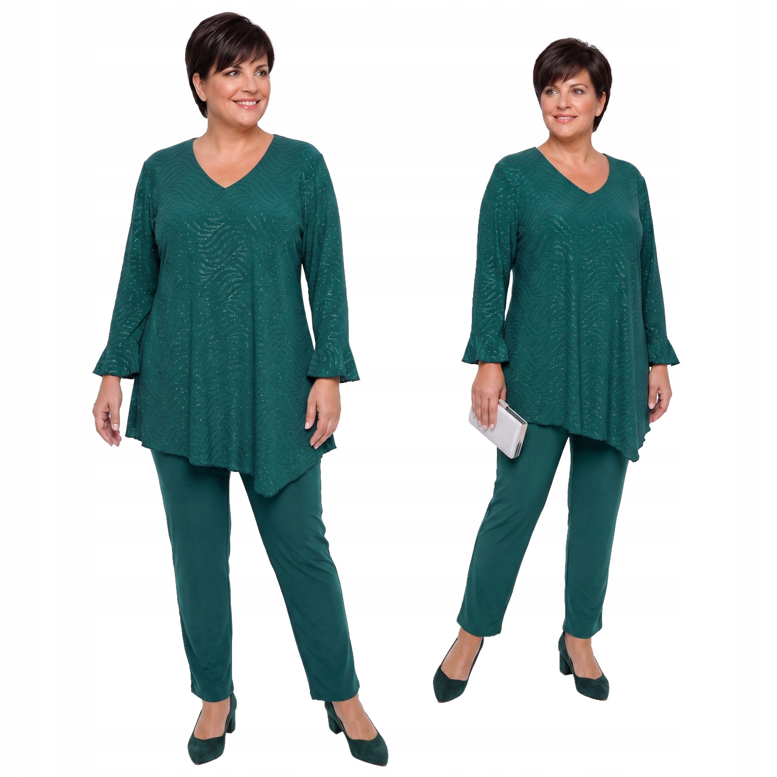 Zelený třpytivý komplet s vzorem plus size velikost 52/54