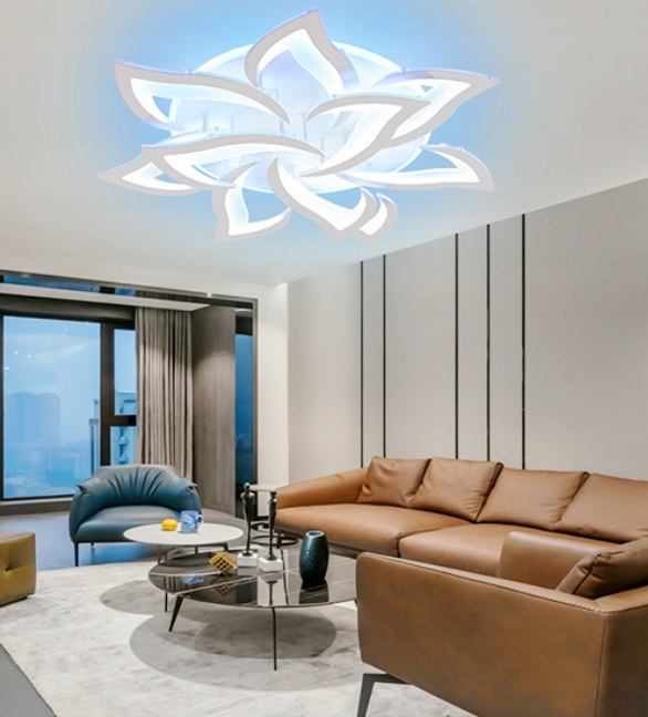 LAMPA SUFITOWA PLAFON KWIAT LOTOSU 10 PŁATKÓW LED KOLORY RGB + APP + PILOT Szerokość produktu 76 cm