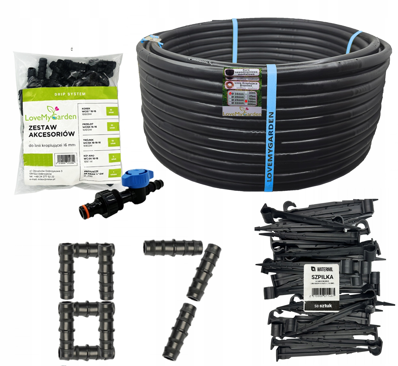 Linia kroplująca 100m 50 szpilek 87 akcesoriów Nawodnienie Kropelkujące