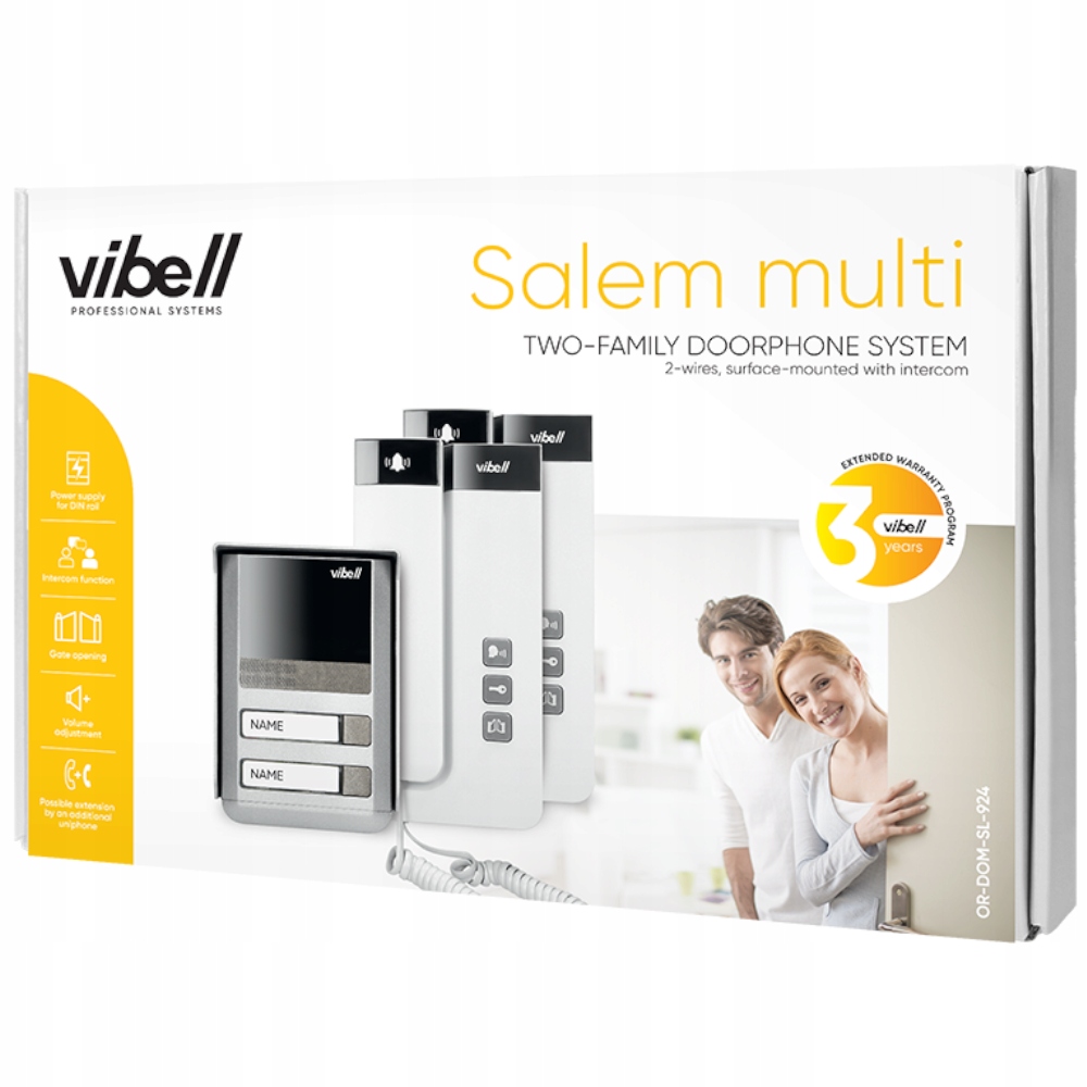 DOMOFON DWURODZINNY 2-ŻYŁOWY FURTKA BRAMA 2 SŁUCHAWKI DASZEK ALUMINIUM ORNO Kolor biały