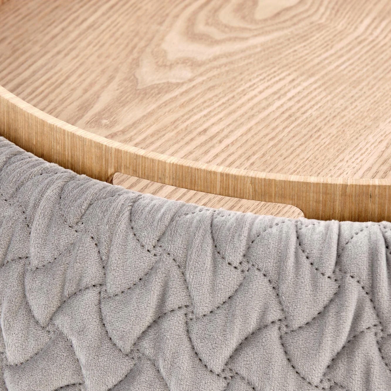 Okrągła Szara Pufa ze Schowkiem Stolik Kawowy BONO Wysokość mebla 37 cm