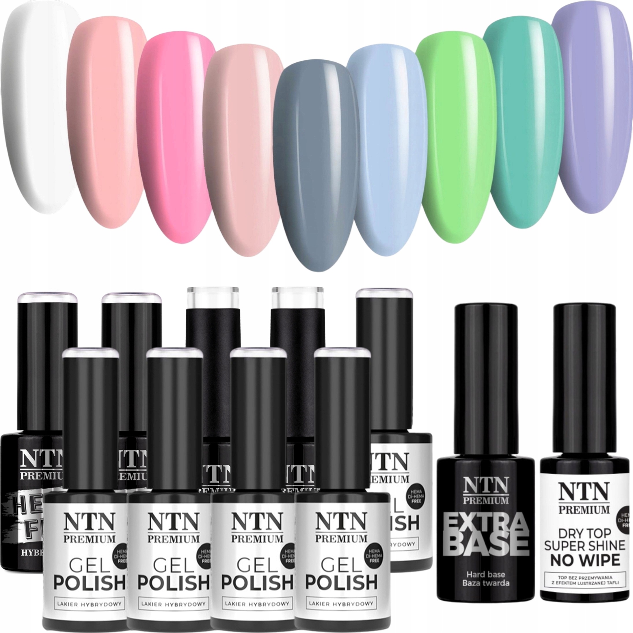 9x Hybridní lak Ntn 5g Soft Touch Báze Top Set 9v1 Pastel