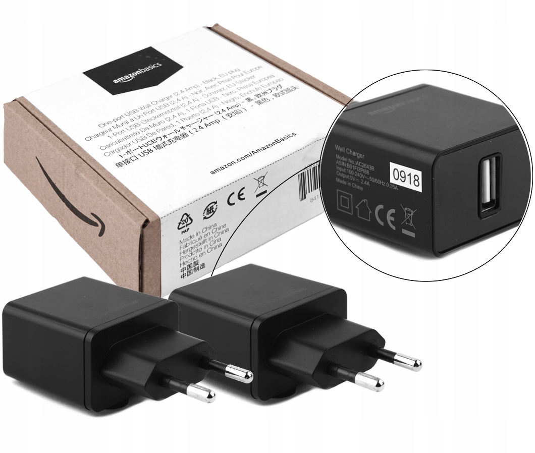 SIECIOWA ŁADOWARKA ZASILACZ TELEFON USB-C USB 2szt Kolor czarny