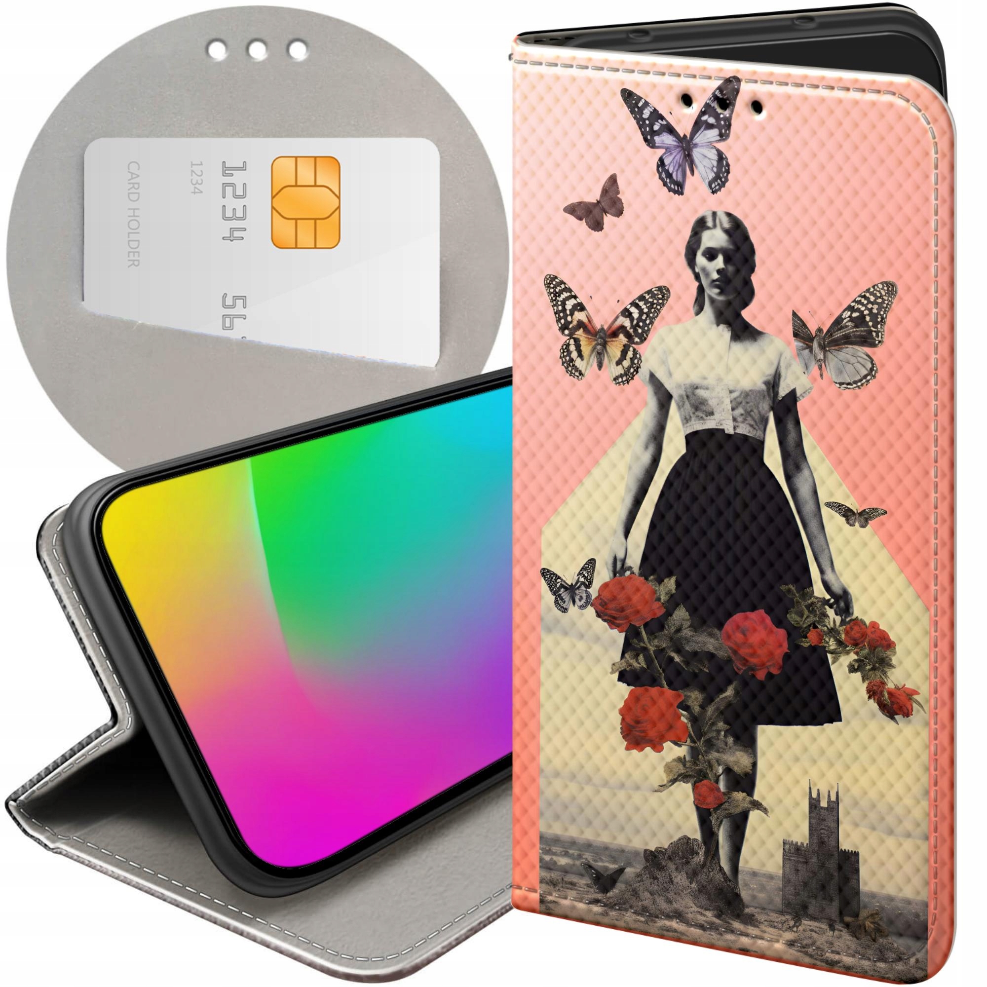 Etui Z Klapką Do Apple Iphone 13 14 Collage Retro Vintage Futerał
