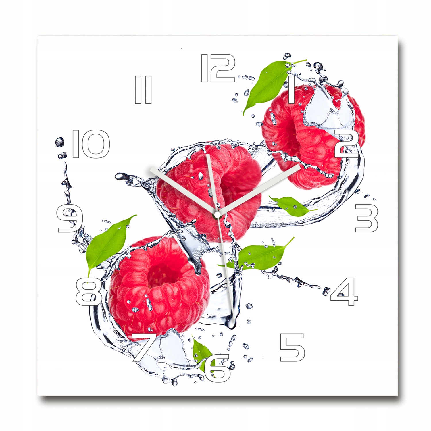 Velký skleněný hodinový stroj do obývacího pokoje Malina a voda 60x60 cm