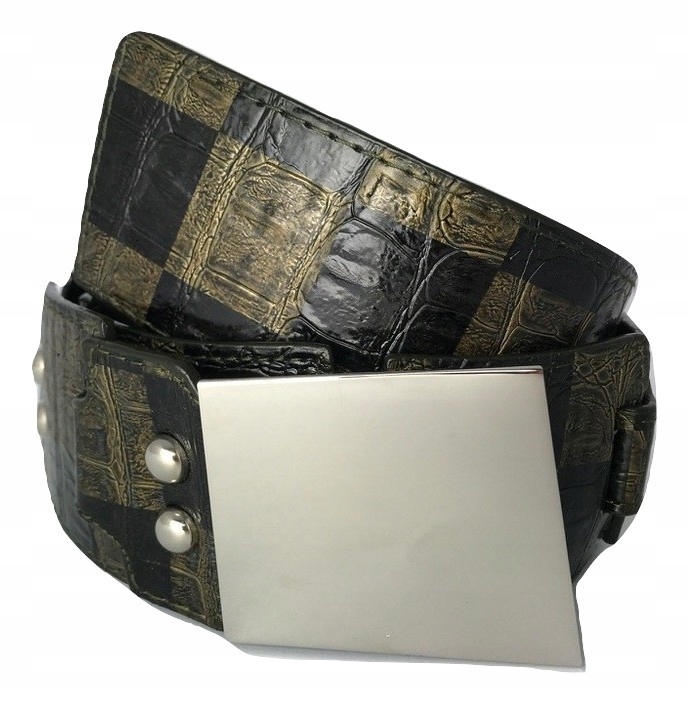 

Pasek Damski Kwadraty czarny khaki szer. 6 cm