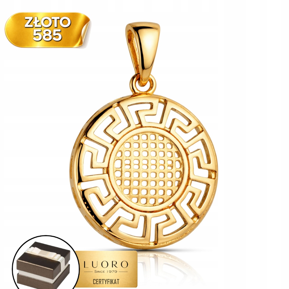 Zlatý Přívěsek 585 14K Řecký Vzor Kruh 20,5 MM Elegantní Klasika