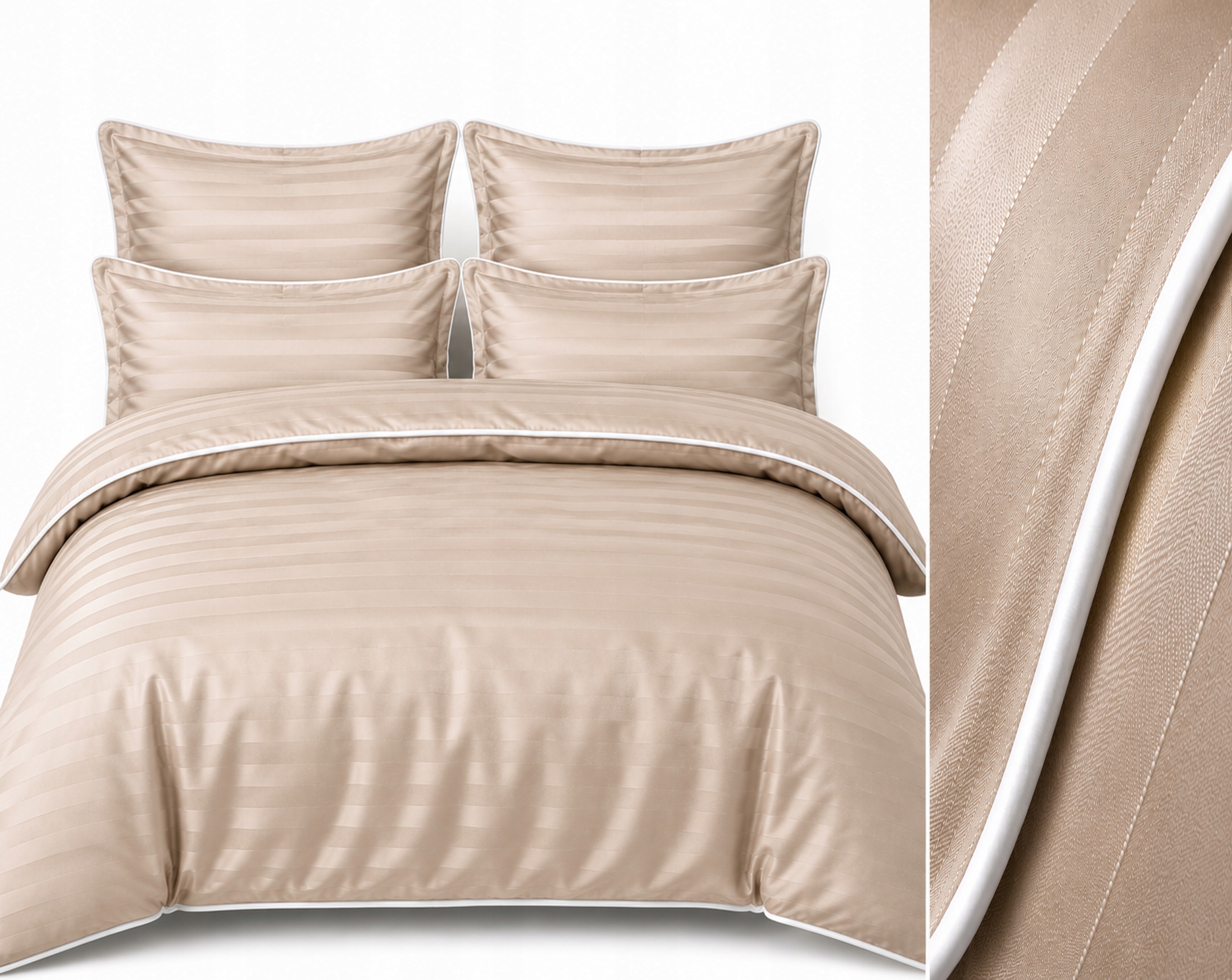 Povlečení damašek Béžová s bílou lemovkou 200x220 Elegantní hotelová postel s pruhy