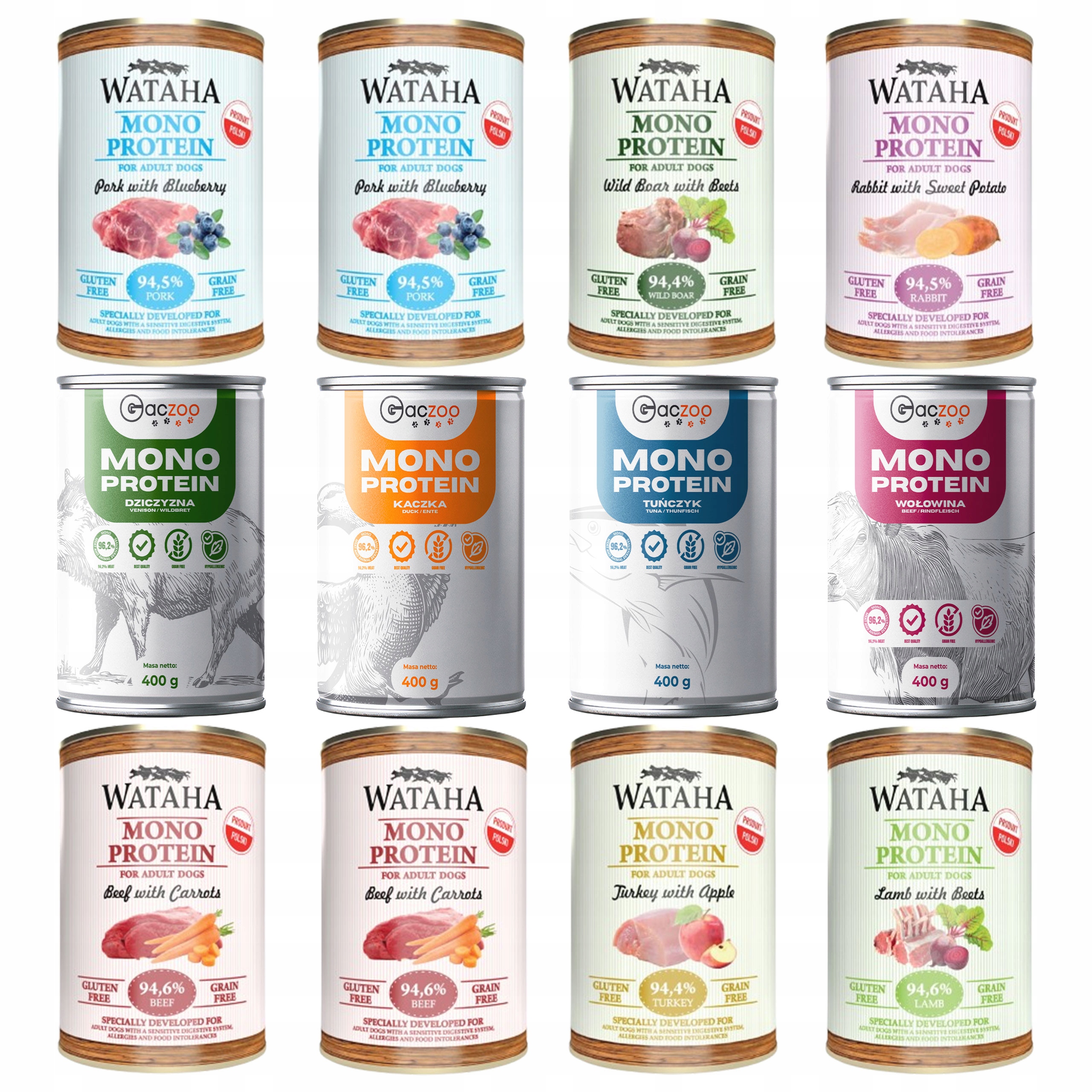 Wataha Gaczoo Mono Protein Adult krmivo pro psy Mix chutí 12 x 400 g