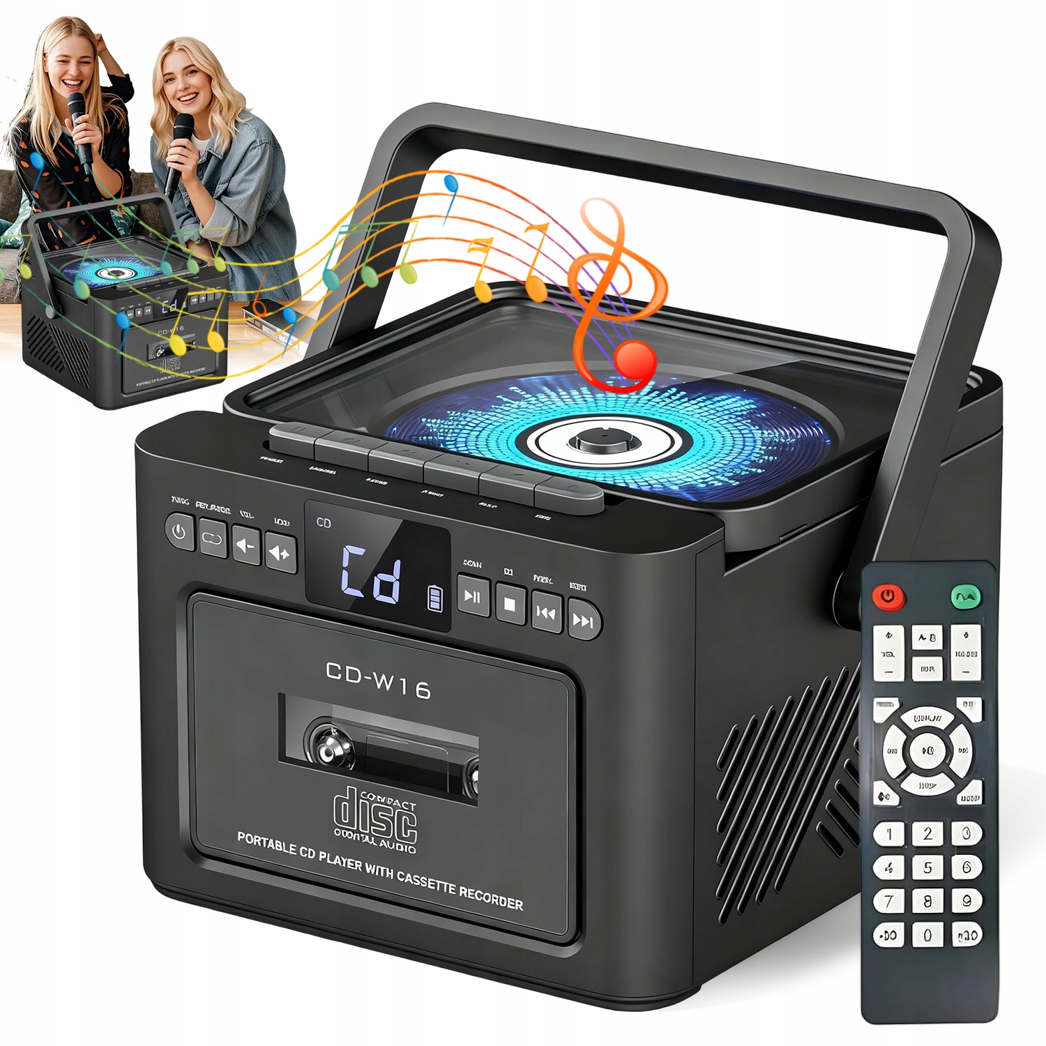 WIELOFUNKCYJNY ODTWARZACZ CD BLUETOOTH RADIO FM MP3 AUX CZARNY + PILOT