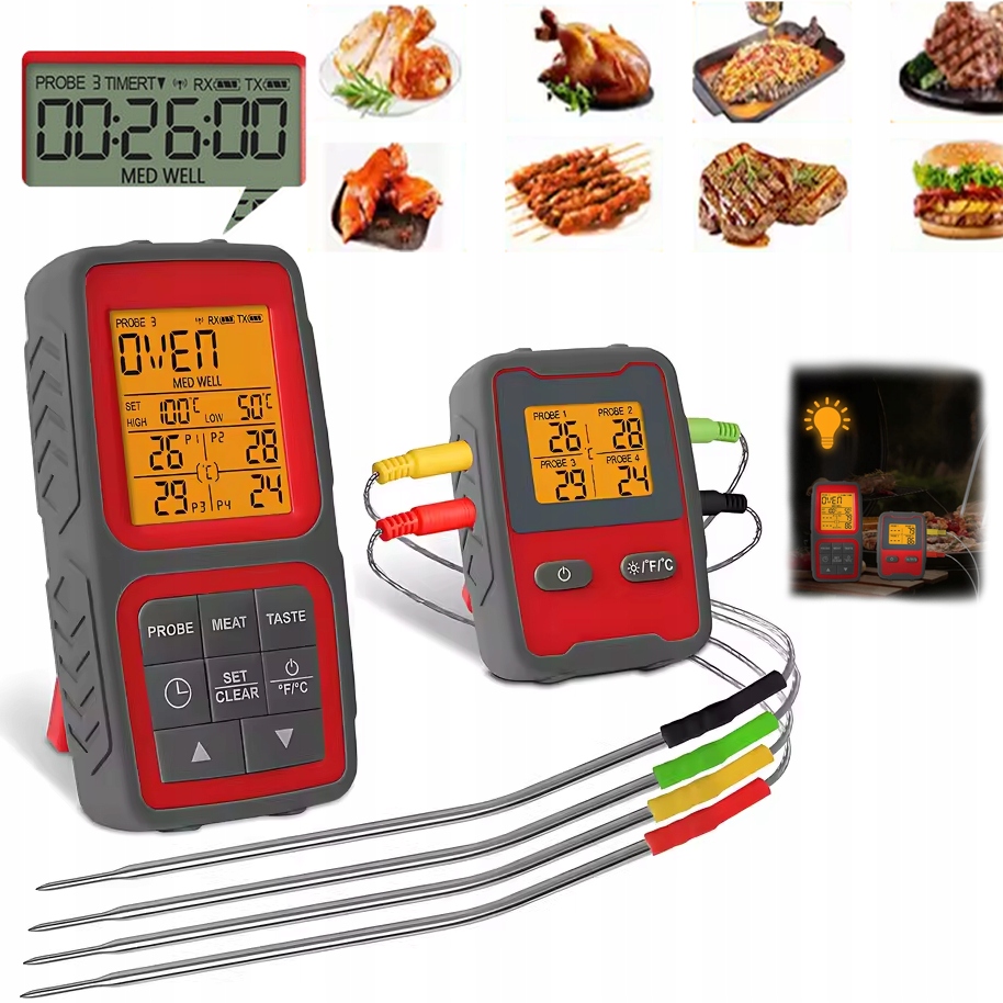 Kuchyňský teploměr LCD 4 Sondy Grill Trouba Udírna
