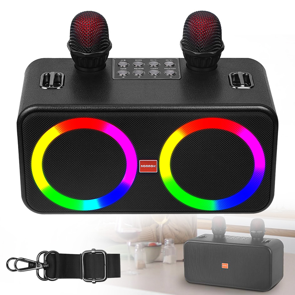 Mini Set Pro Karaoke 2x Mikrofon Bezdrátový Reproduktor S Bluetooth Rgb