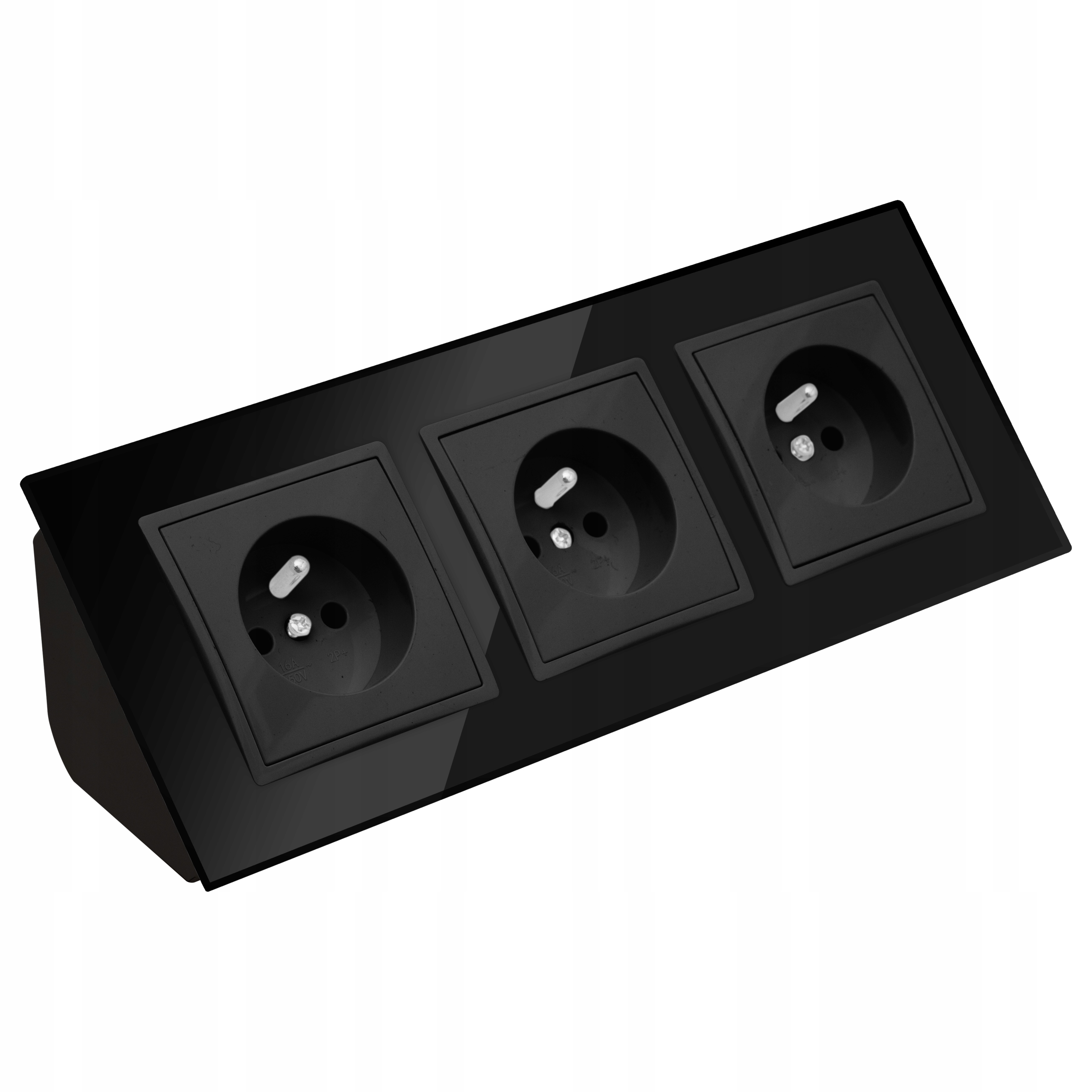 Gniazdo Potrójne Szklane Meblowe Narożne Biurkowe Czarne Matowe Nablatowe