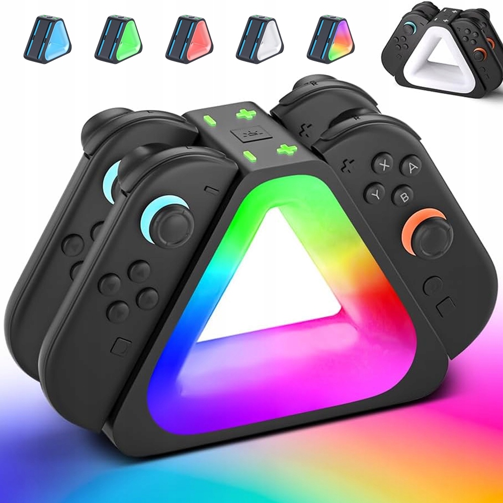 ŁADOWARKA 4W1 SZYBKIE ŁADOWANIE 7 EFEKTÓW RGB DO SWITCH 2 JOY-CON 2025