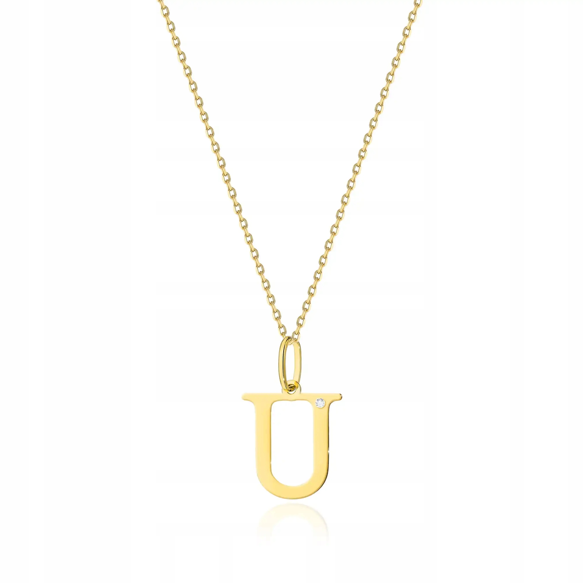 Dámský zlatý náhrdelník 585 s diamanty, písmenko U, módní, značkový pro maminku