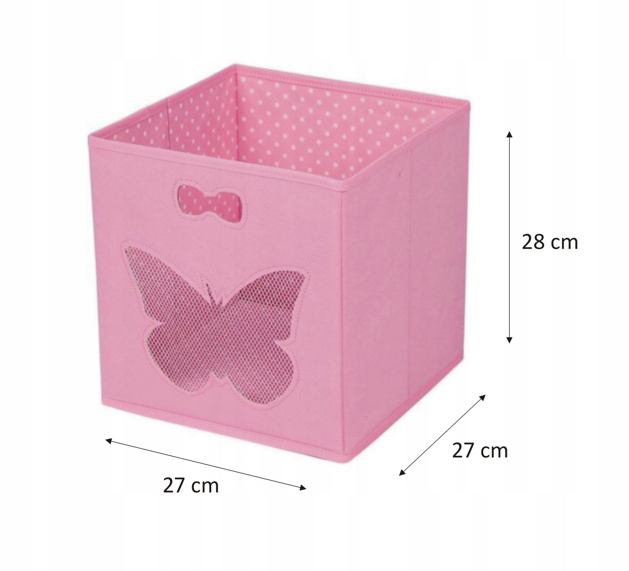 Kosz tekstylny 27×27×28 cm różowy z motylkiem pojemnik na zabawki