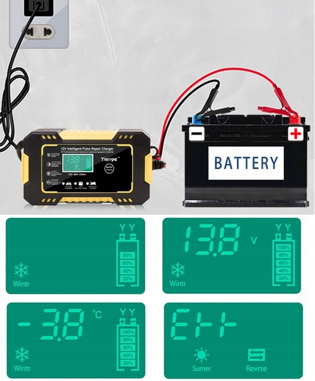 ŁADOWARKA PROSTOWNIK DO AKUMULATORA 12V AGM ŻEL SAMOCHODOWY MOTOCYKLI Natężenie maksymalne 6 A