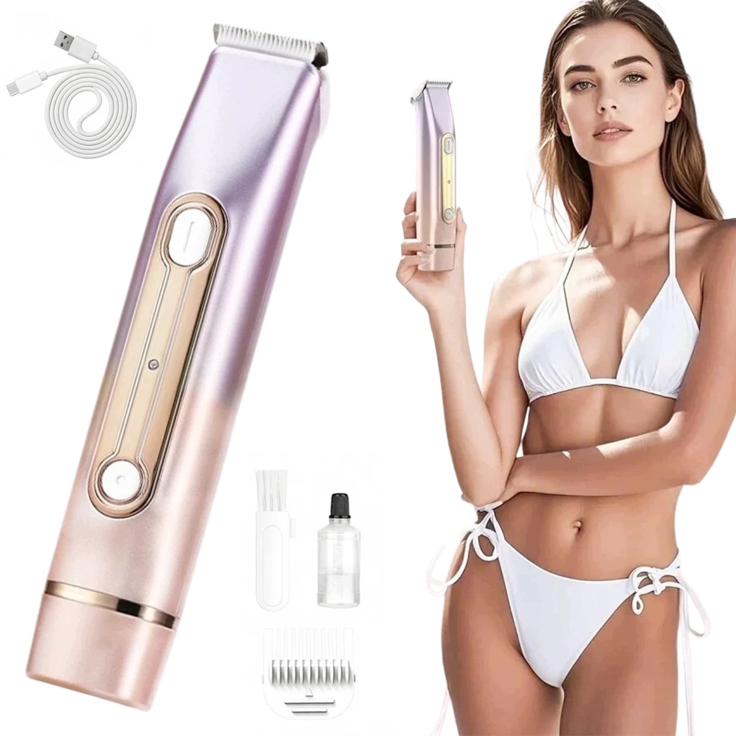 Holicí Strojek Dámský Depilátor Strojek Na Depilaci Těla Bikini Pach Usb 2V1