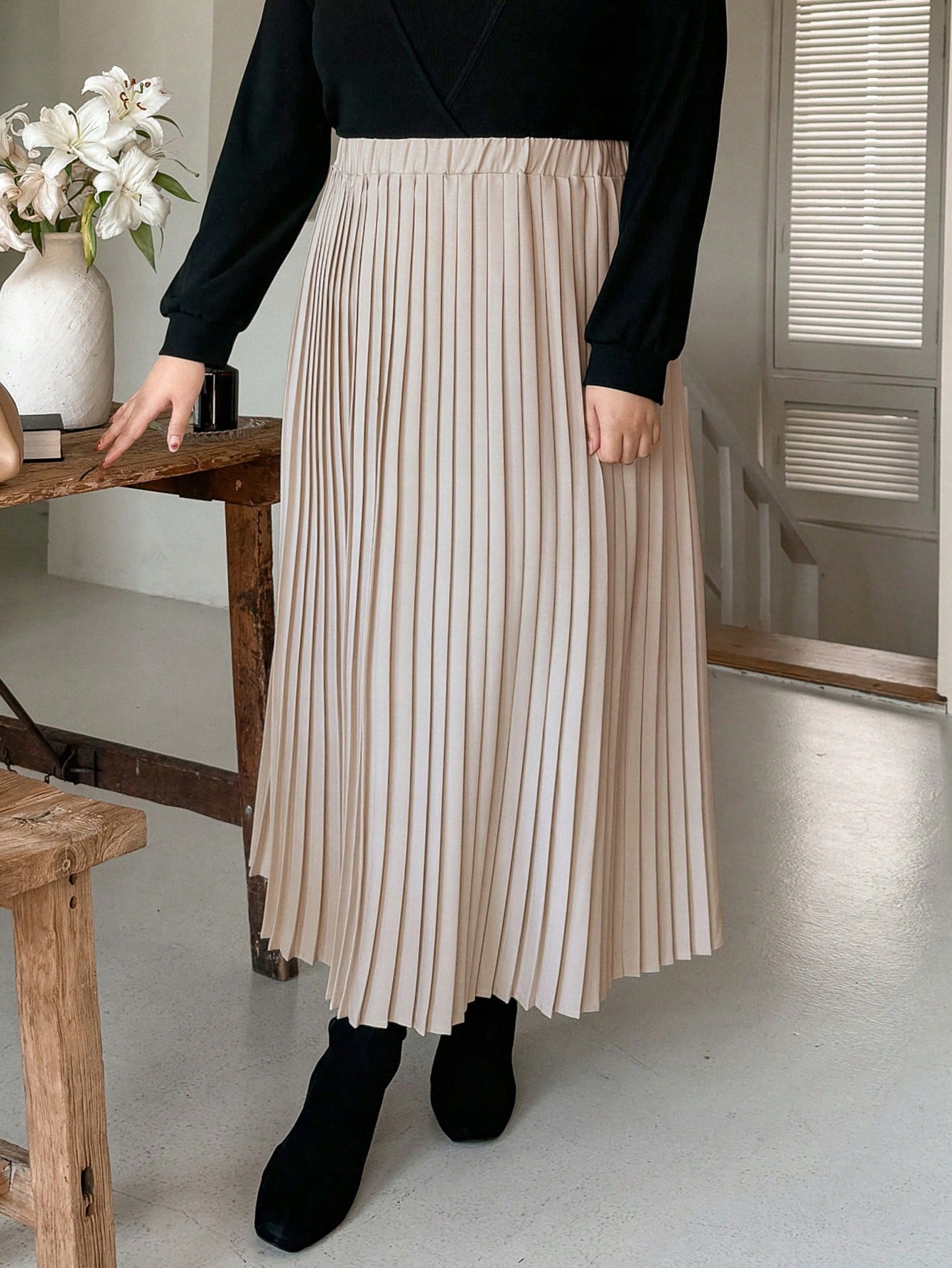 Sukně S Elastickým Pasem Maxi Béžová Casual Dazy 4XL 48