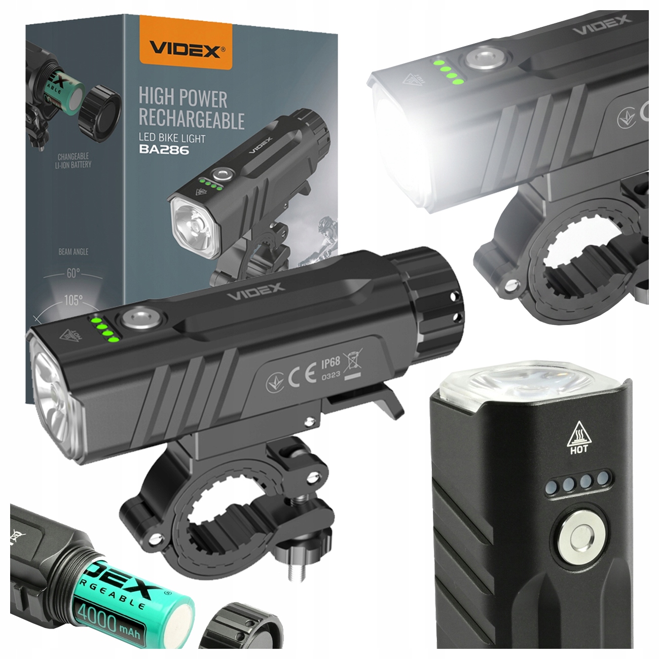 Lampka rowerowa Latarka Led Videx 20W 2000lm 5000K IP68 Usb uchwyt