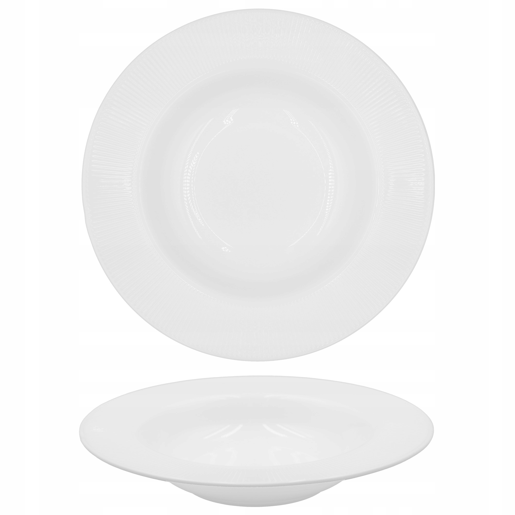 TALERZ GŁĘBOKI DO ZUPY 24 CM BIAŁY TŁOCZONY BRZEG OBIADOWY KARBOWANY OPAL