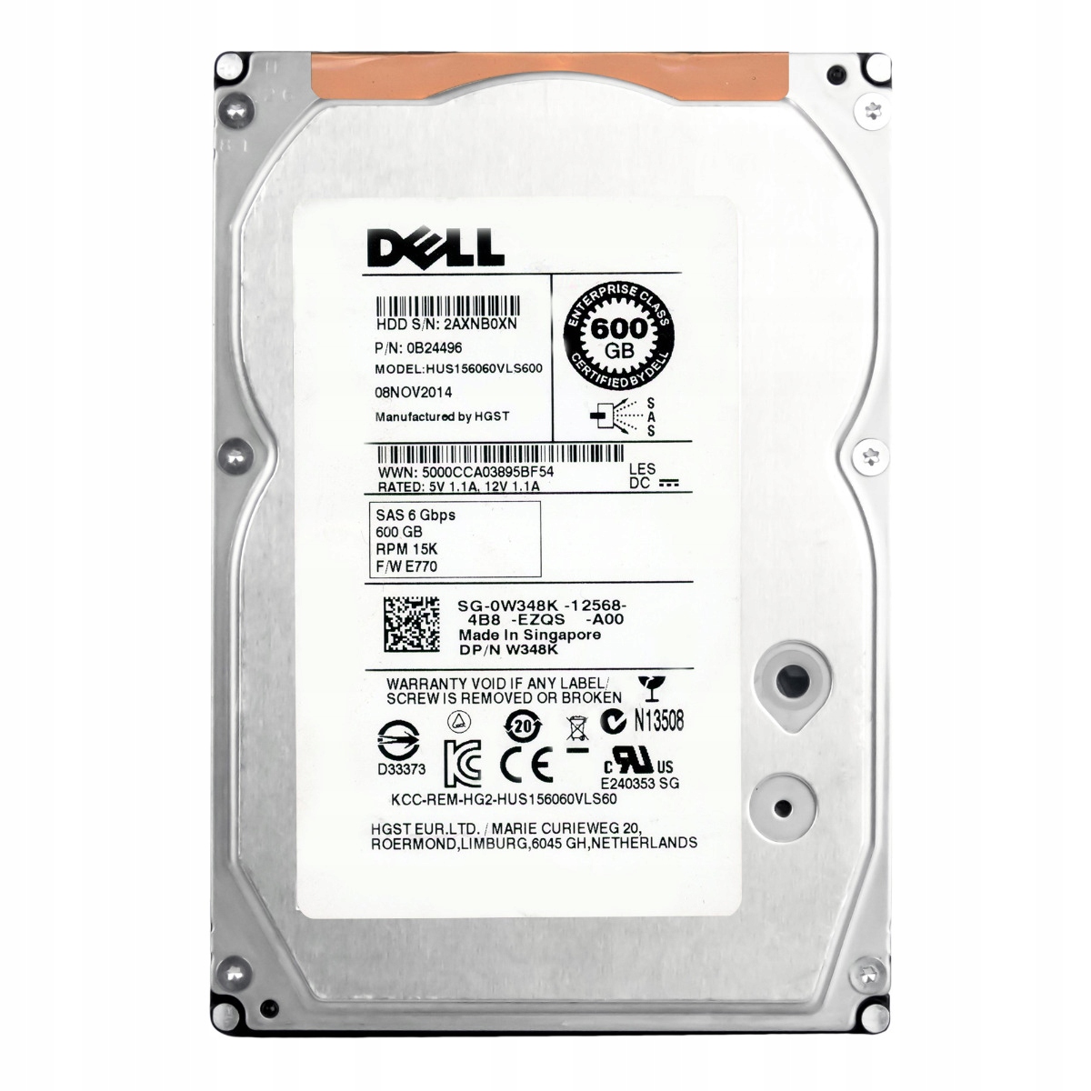 Dell 0W348K 600GB 15K 64MB SAS-2 3.5'' HUS156060VLS600