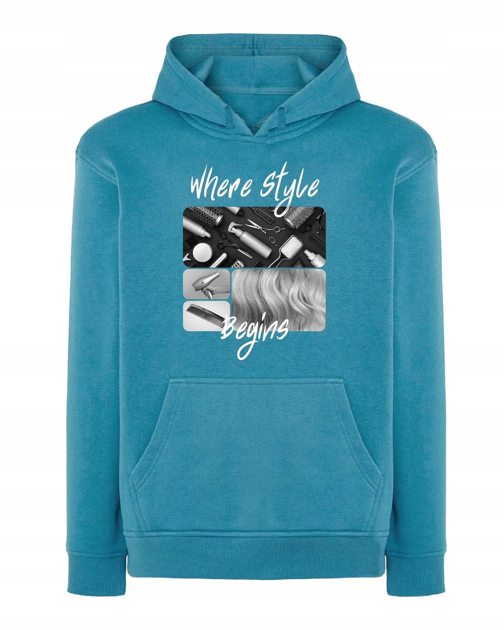 Mikina s kapucí Dárek pro kadeřníka Umělecká koláž Modrá M