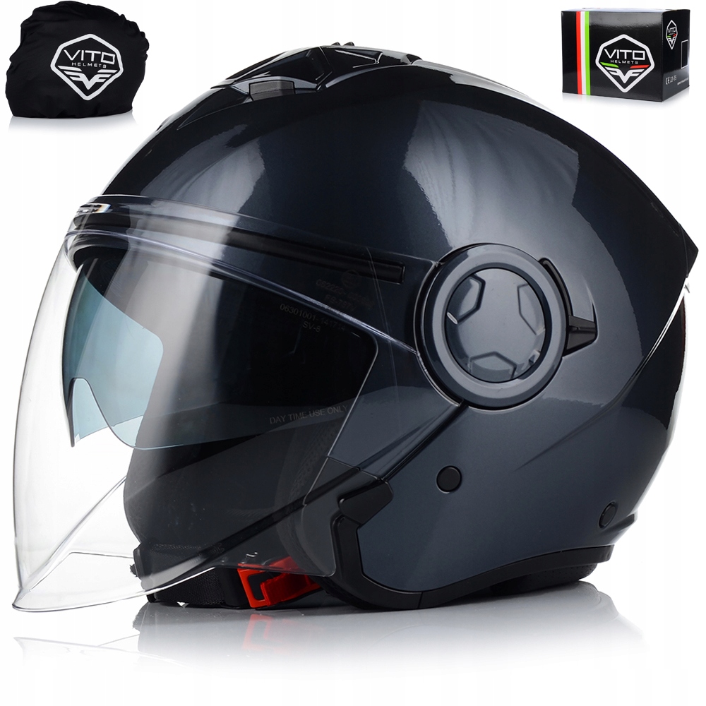 Motocyklová Prilba Vito Linate Otvorený Kovový Skúter Typu Grey Chopper Clona