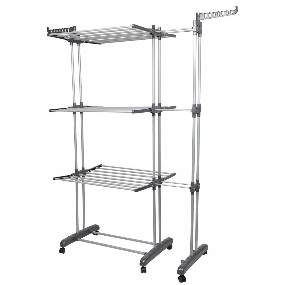 Suszarka na Pranie Pionowa Składana Duża 3 Poziomy na Kółkach Szara