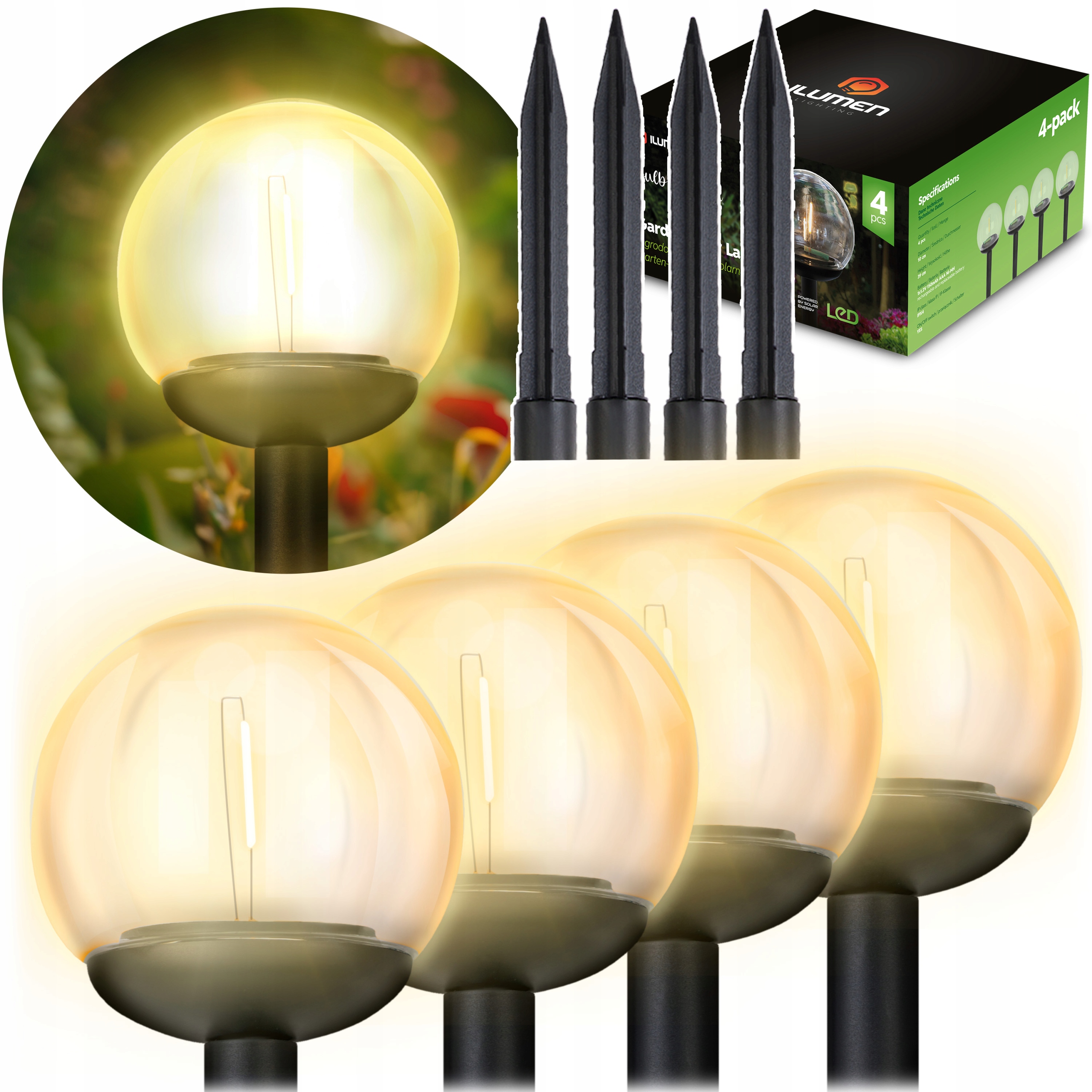 Solarna lampa prozirna kugla 4 kom Ilumen LS-103