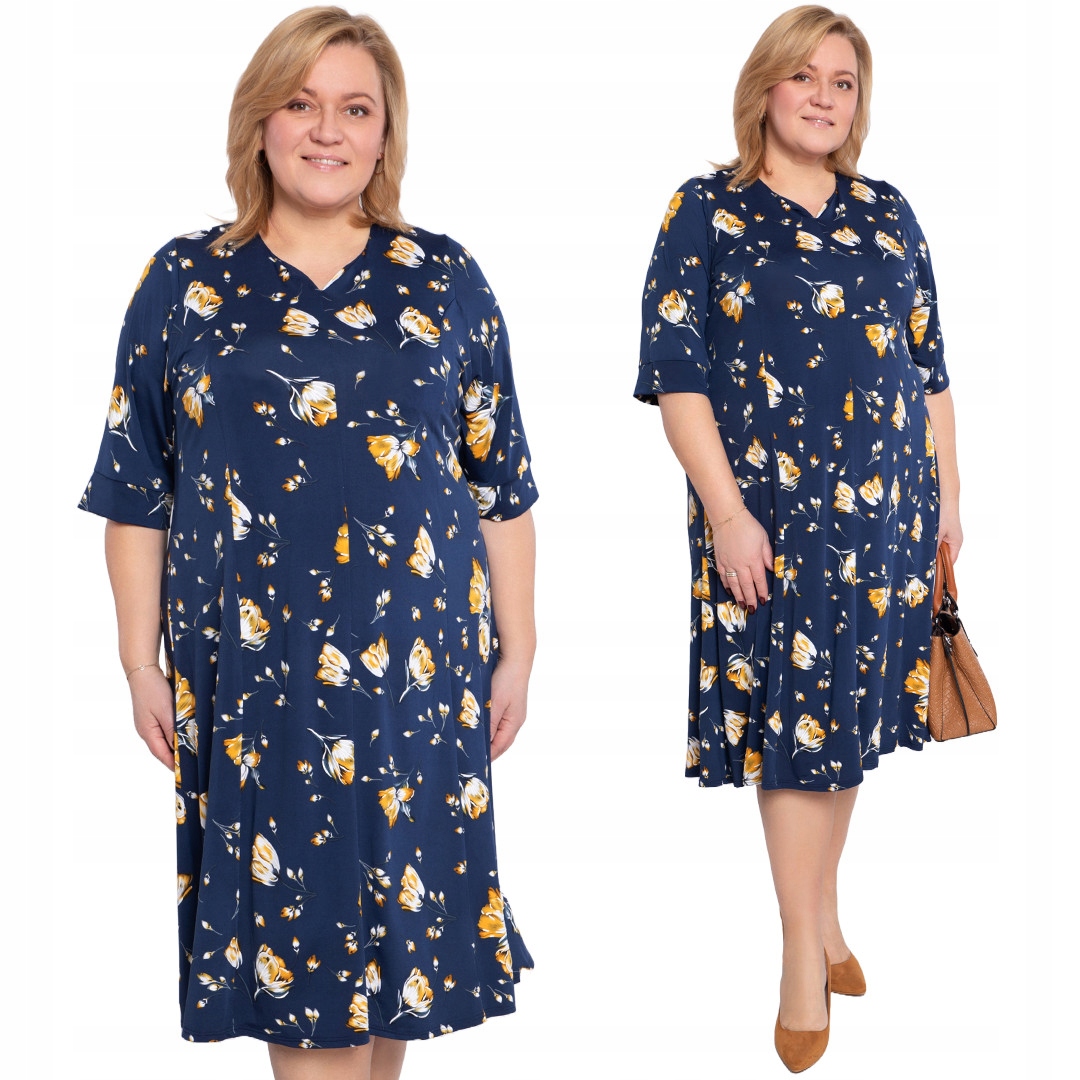 Tmavě modrá šaty se žlutými květy 52/54