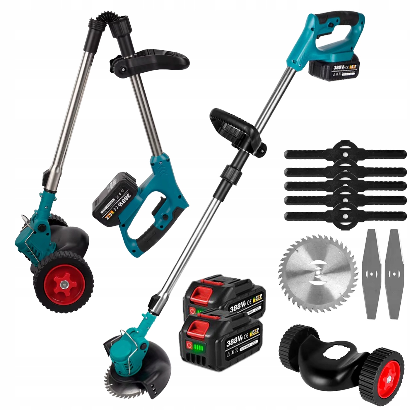 Elektrická kosačka 1500 W, teleskopická, 100-135 cm, Sada 2 x akumulátor, 3 čepele