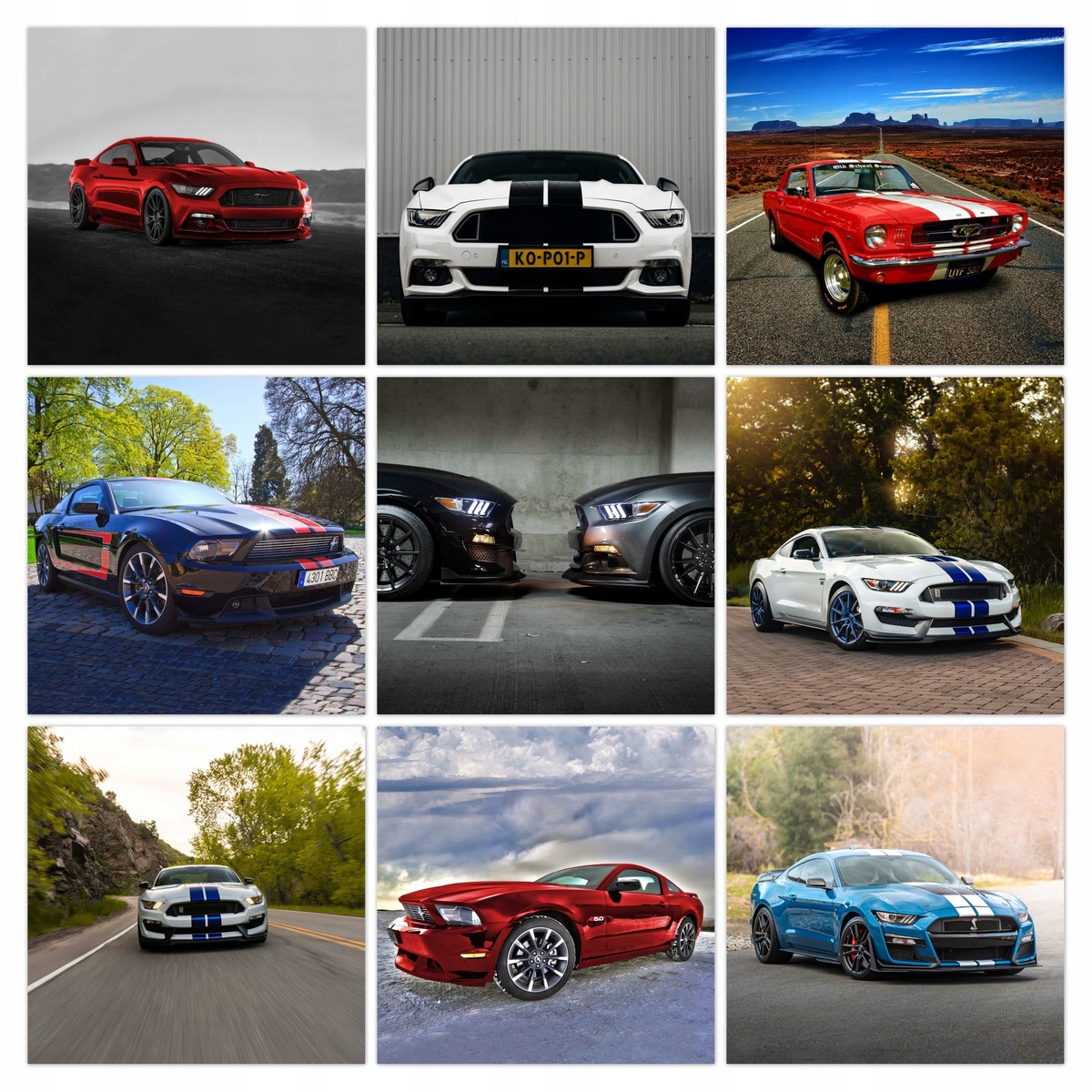 Sada plagátov 9x 40x40 Mix Autá Ford Mustang