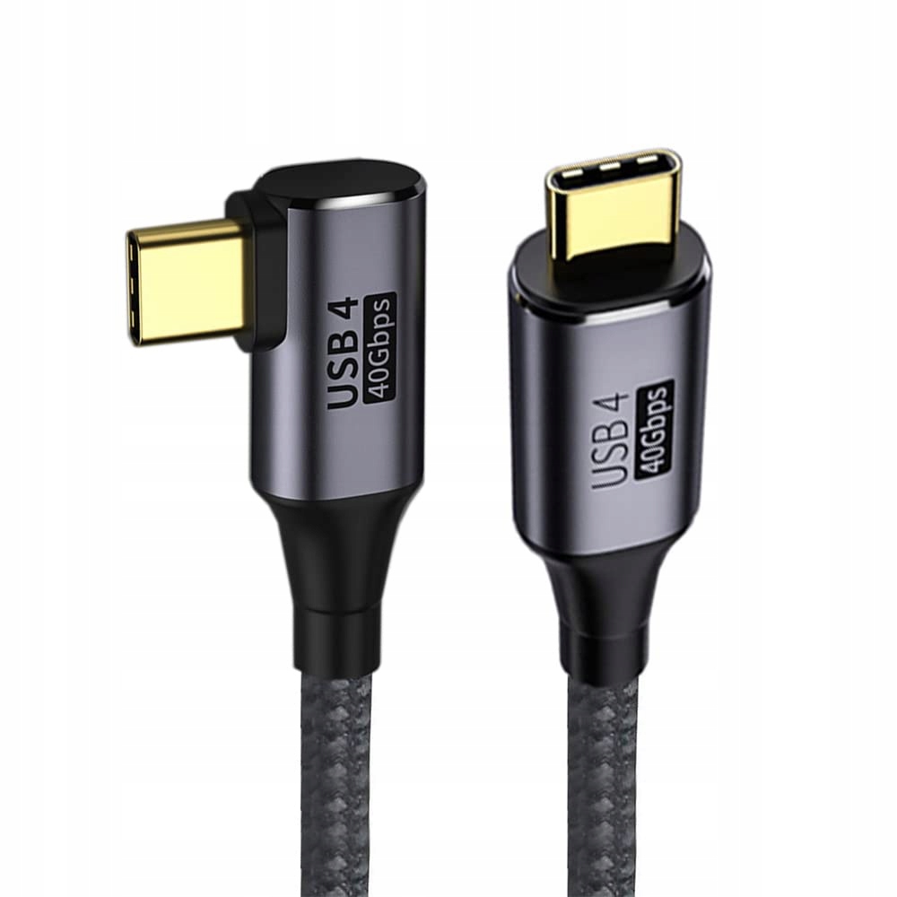 Zdjęcia - Kabel Bambi  Pleciony USB4 40GBPS Type-c do Typ-c Kątowy 90 Stopni Czarny 1 Metr 