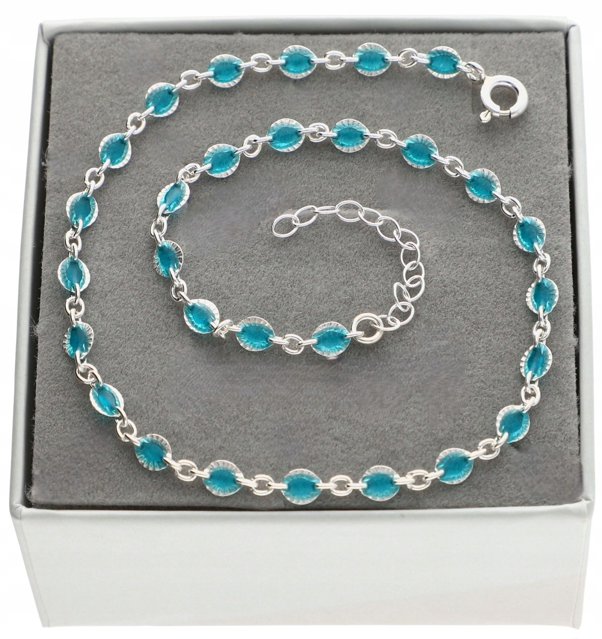 Stříbrný náramek na nohu na mořský kotník tyrkysový stříbro 925 23 cm