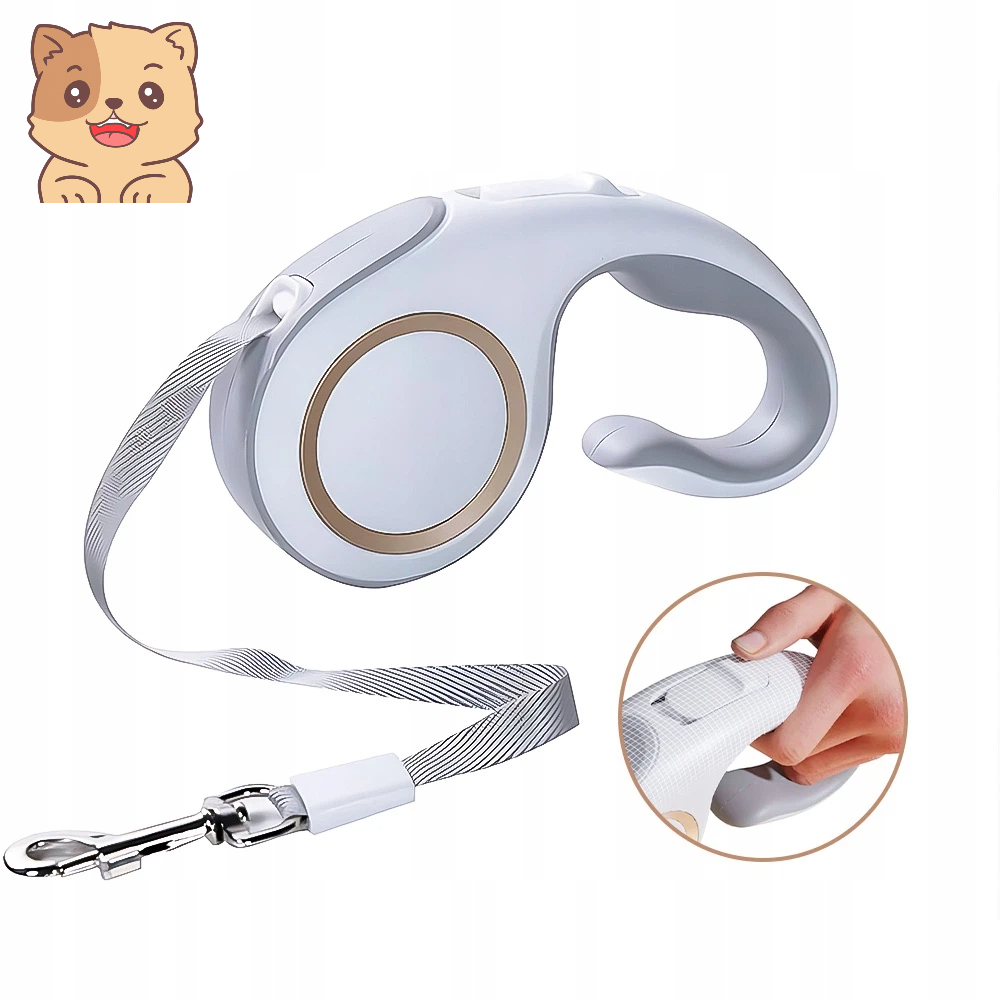 Levně Vodítko Pro Velkého Psa 5 M Bílá Silná Páska Automat Navíjení Zámek Odblokování