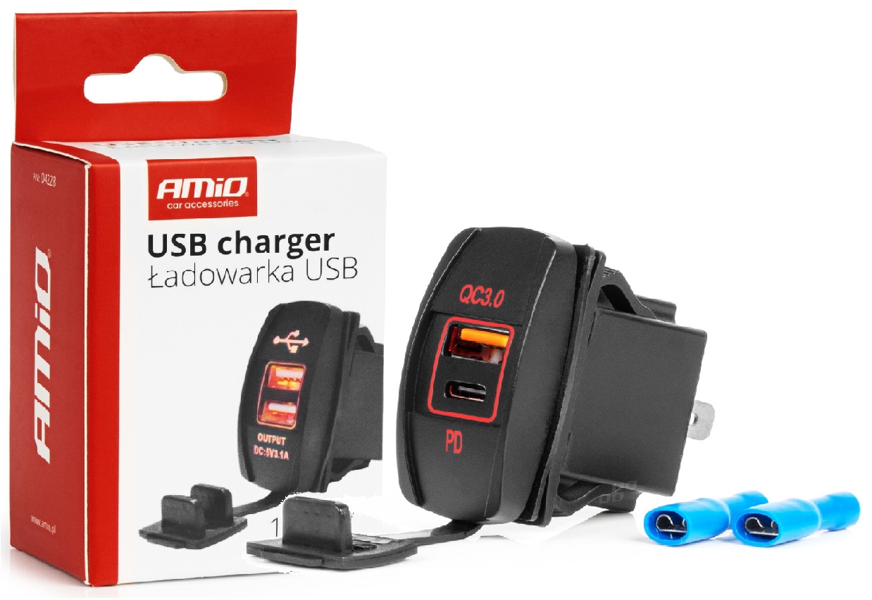 Ładowarka samochodowa z gniazdami Usb Usb-c wodoodporna w kształcie łódki