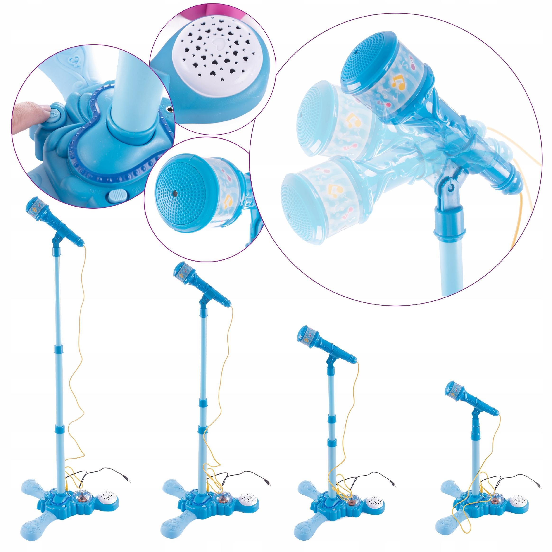 MIKROFON KARAOKE DLA DZIECI NA STATYWIE PROJEKTOR MP3 GŁOŚNIK TOBBI-TOYS Kolor dominujący odcienie niebieskiego