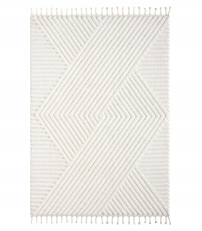 Koberec Běhoun do chodby 80x300 cm, měkký krémový plyšový vzor, boho, 3D efekt