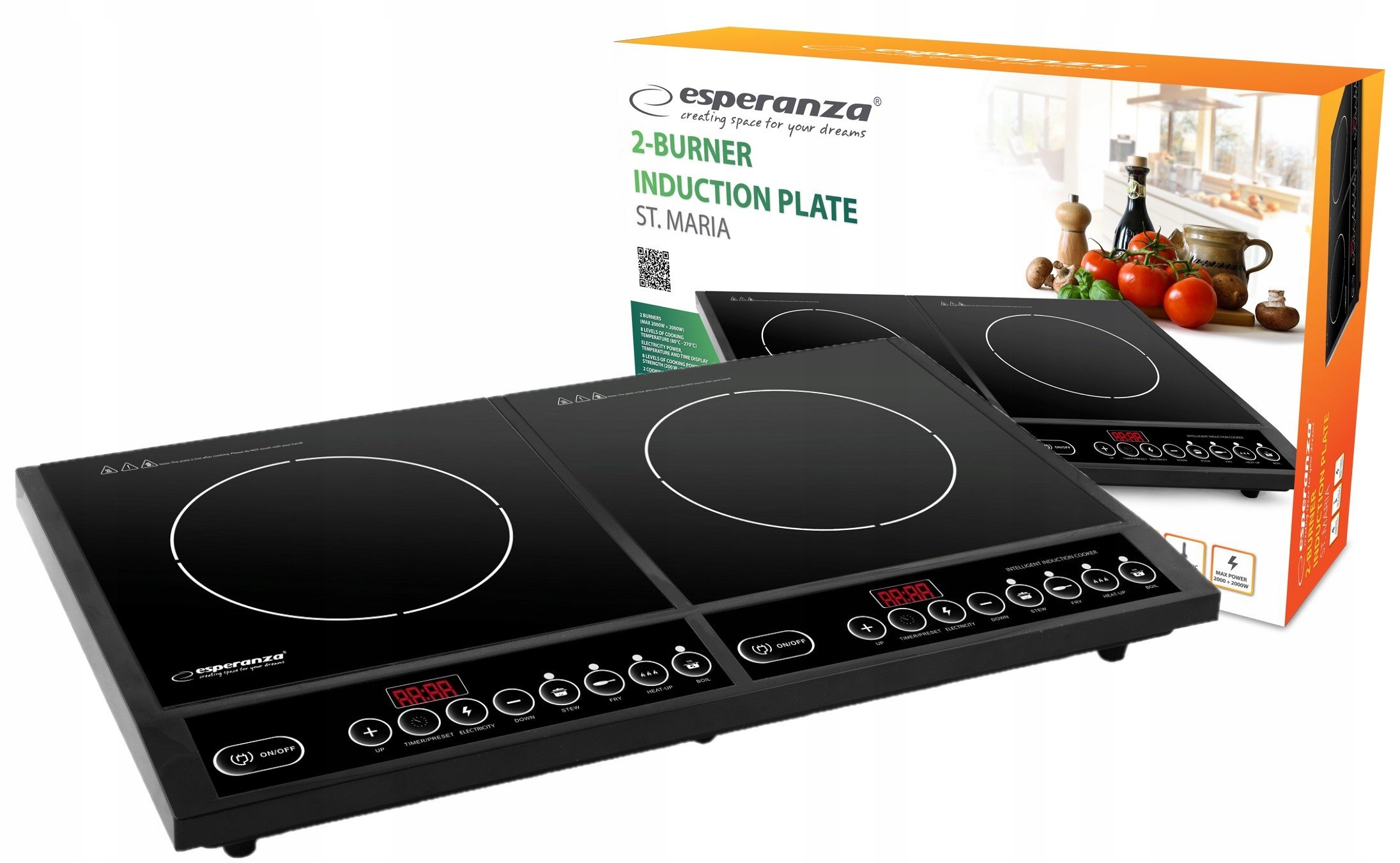 Kuchenka Indukcyjna Płyta Dwupalnikowa Elektryczna Indukcja 2 Pola Grzewcze