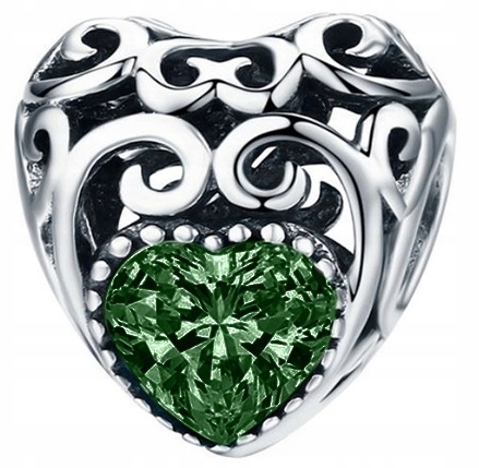 

Charms zielony Diament serce srebro 925