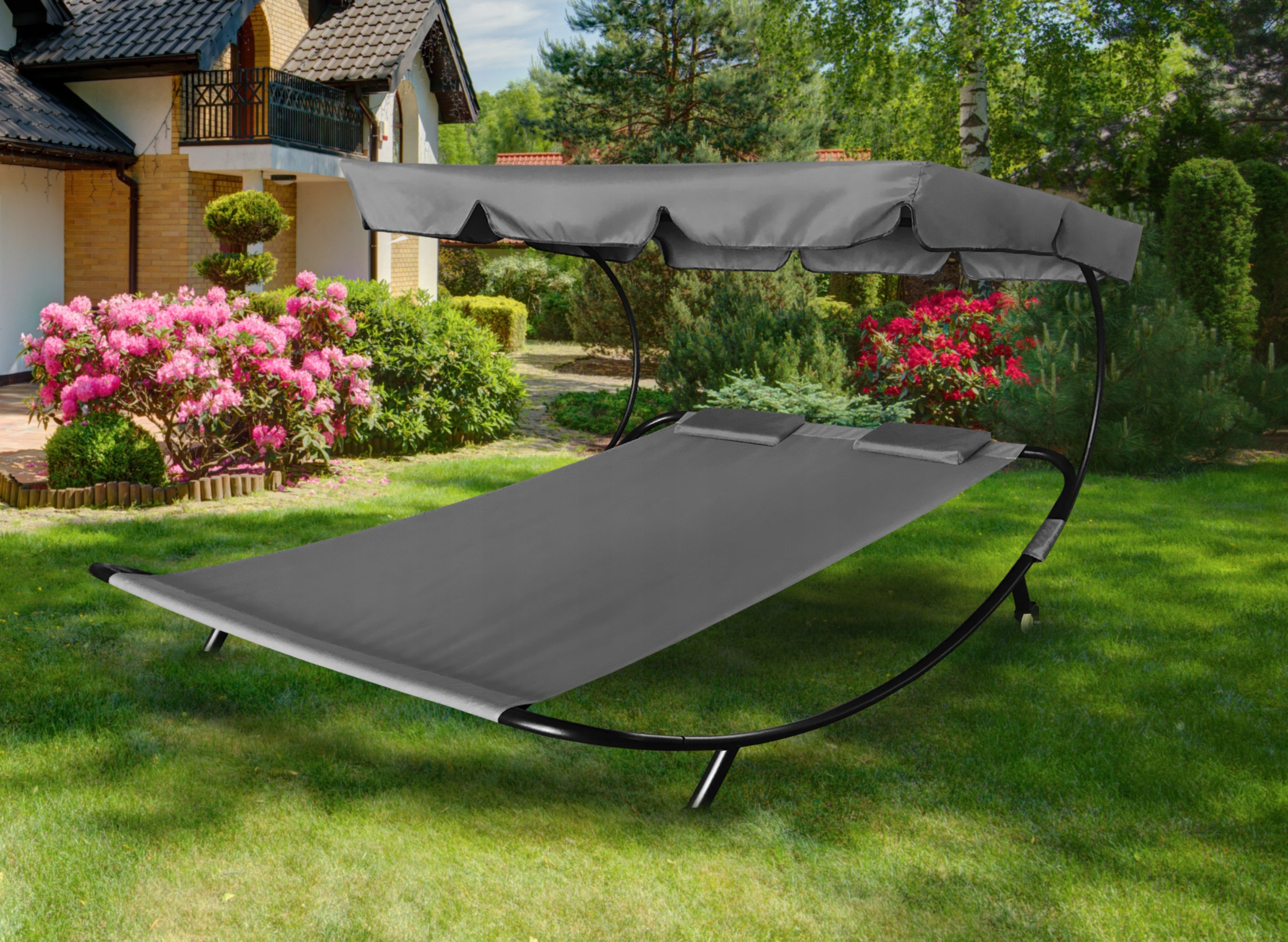 LEŻAK OGRODOWY PLAŻOWY DLA 2 OSÓB DUŻA LEŻANKA Model Leżak dla dwojga z baldachimem