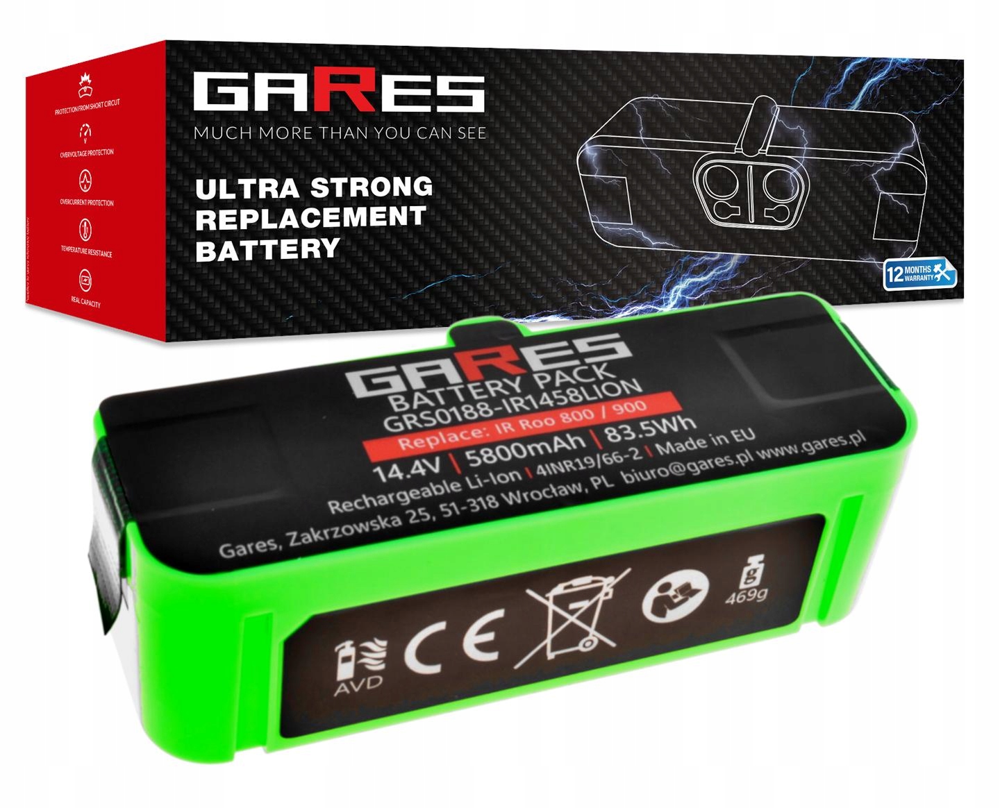 Akumulátor Gares pro iRobot Roomba 900 960 961 964 965 970 980 986 5,8Ah