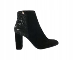 černé dámské kotníkové boty klasické na podpatku s koženým vzorem Nessi 39