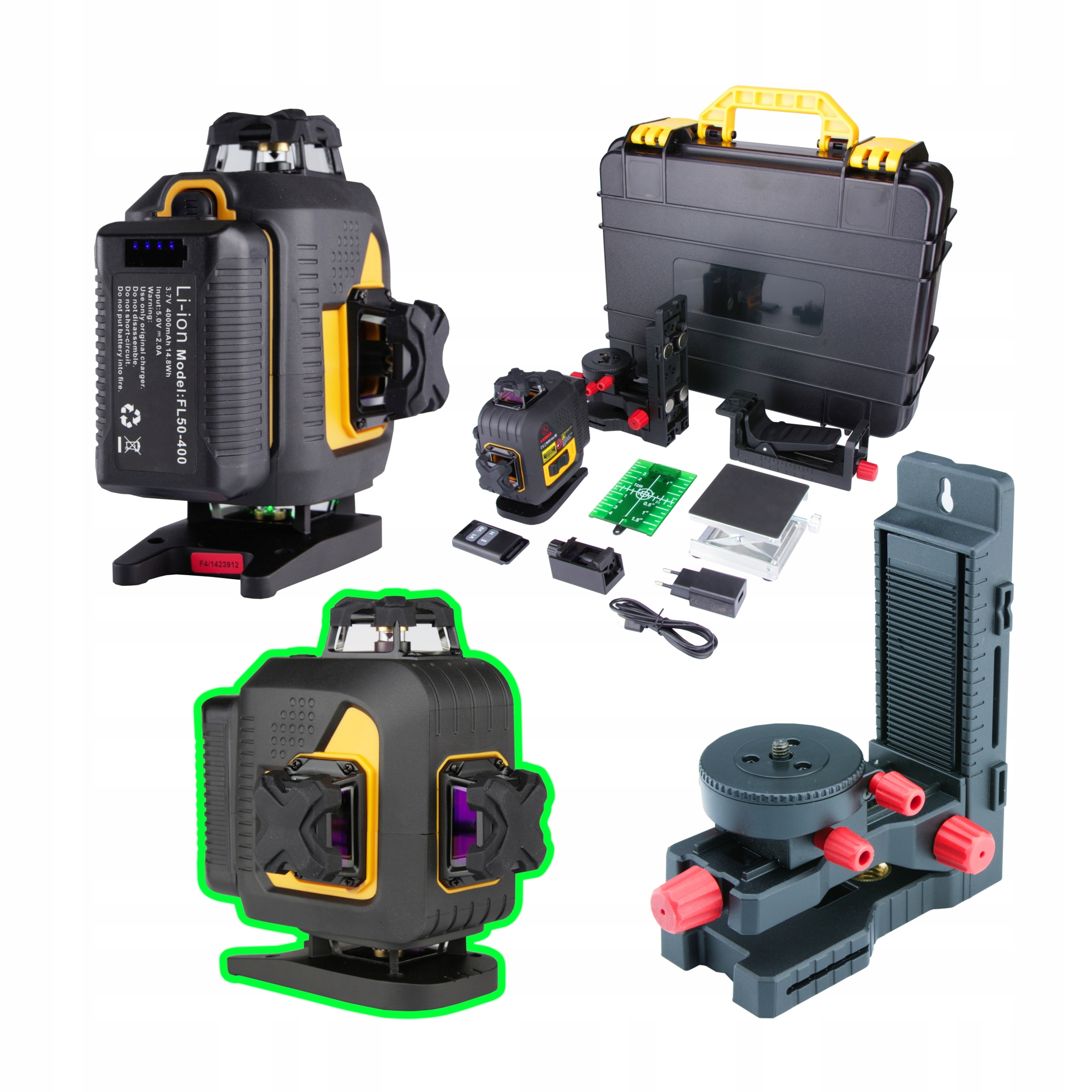 Křížový laser 4D Cross 4×360 stupňů Zelený samonivelační IP54 Stavební