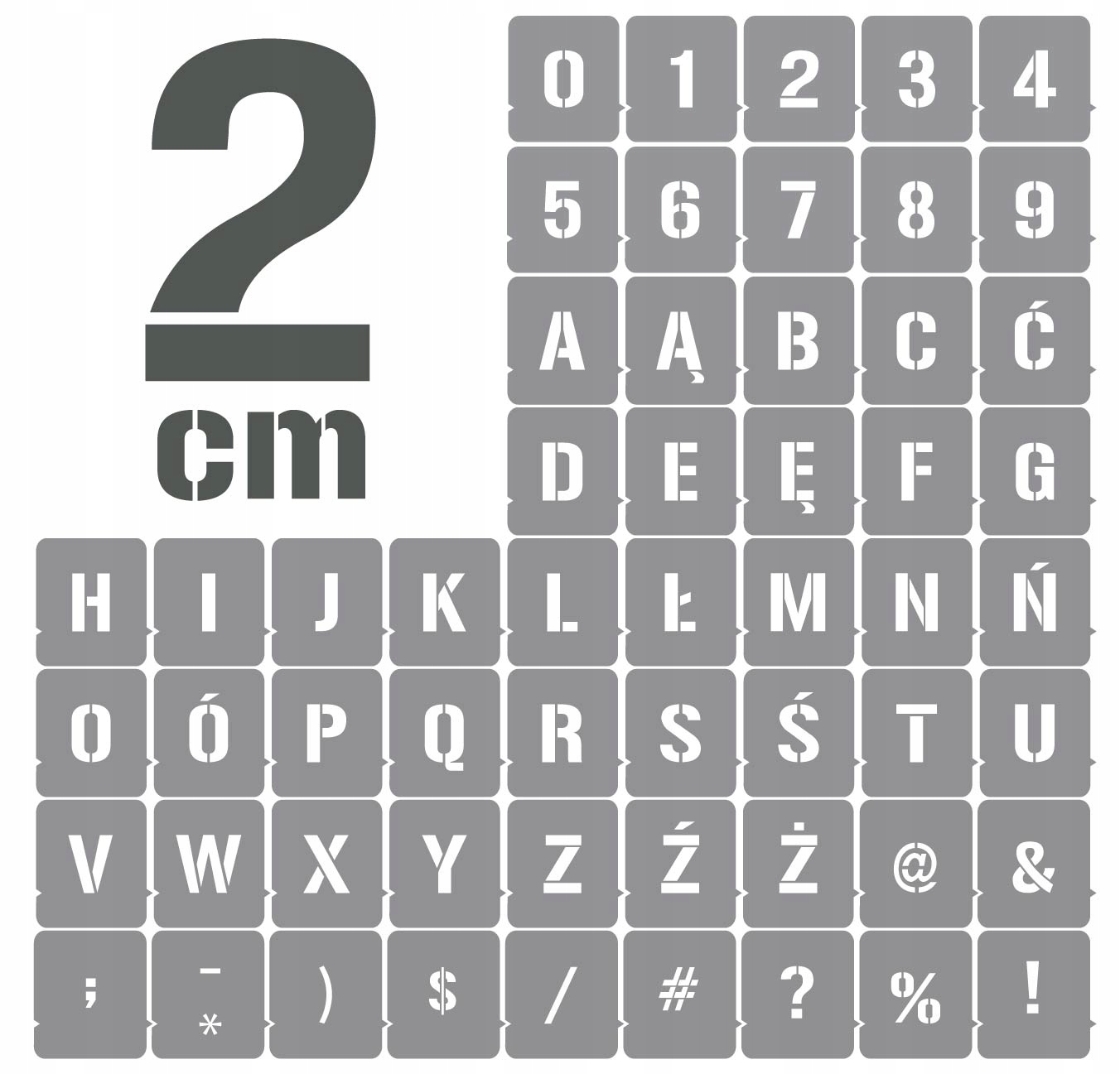 

Szablony zestaw Litery i Cyfry 2cm /malarskie/