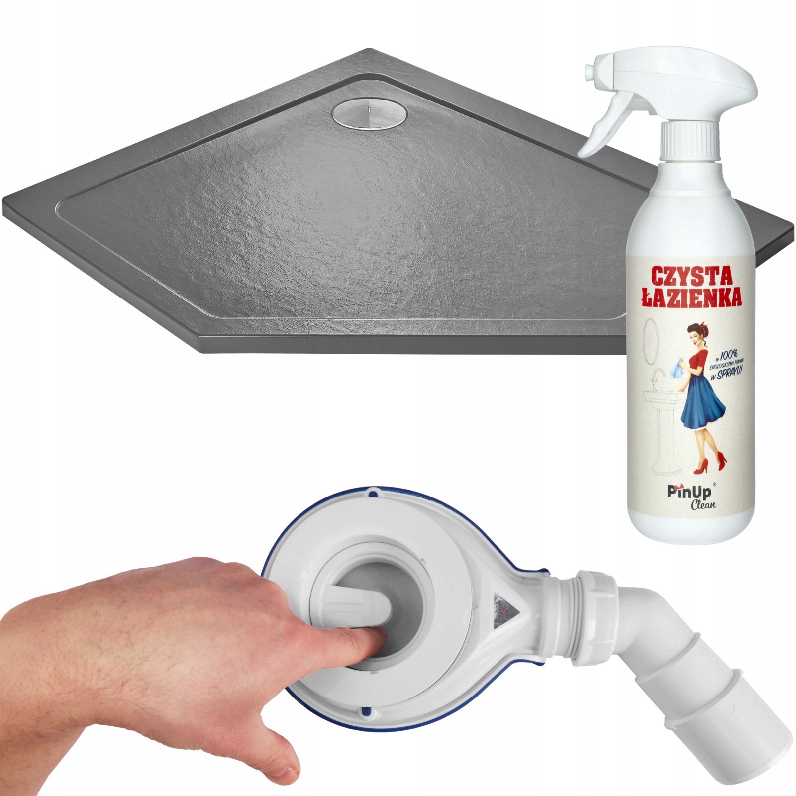 Brodzik akrylowy pięciokątny Doros Pt E Stone antracyt 100x80 Premium Lewa