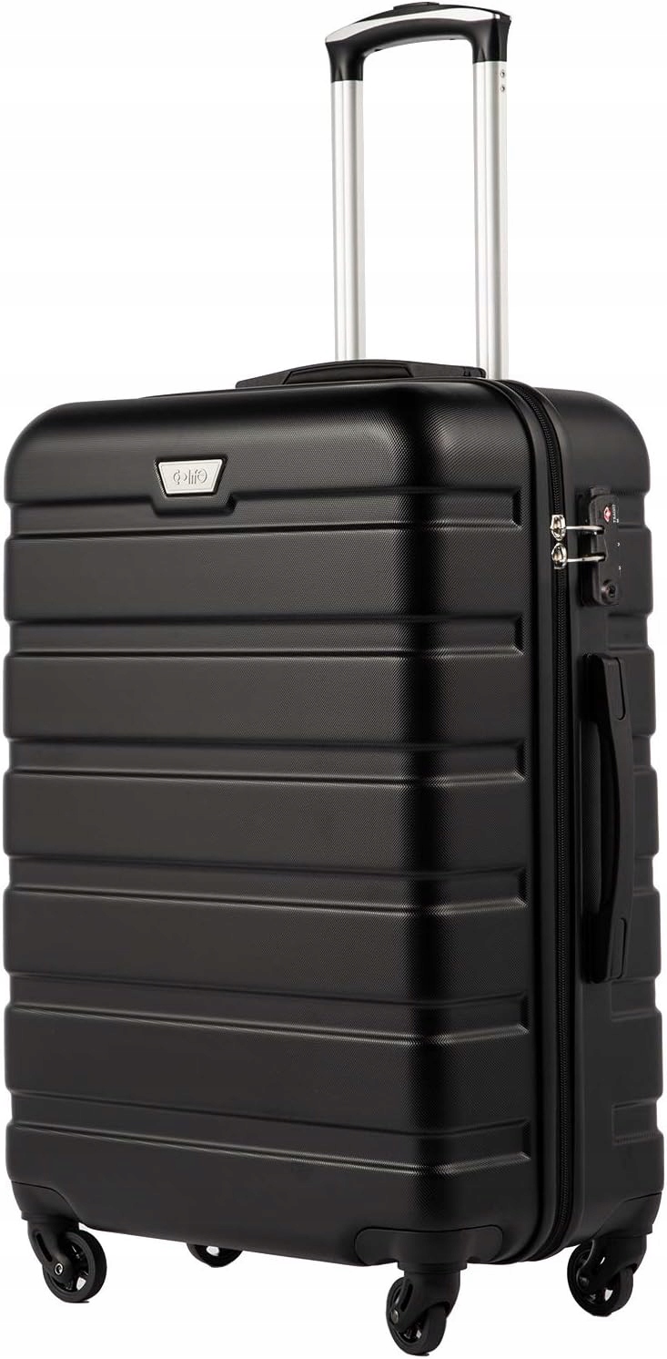 Coolife cestovní kufr M 56×39×23 cm Abs tvrdý Tsa spinner 38 L černý