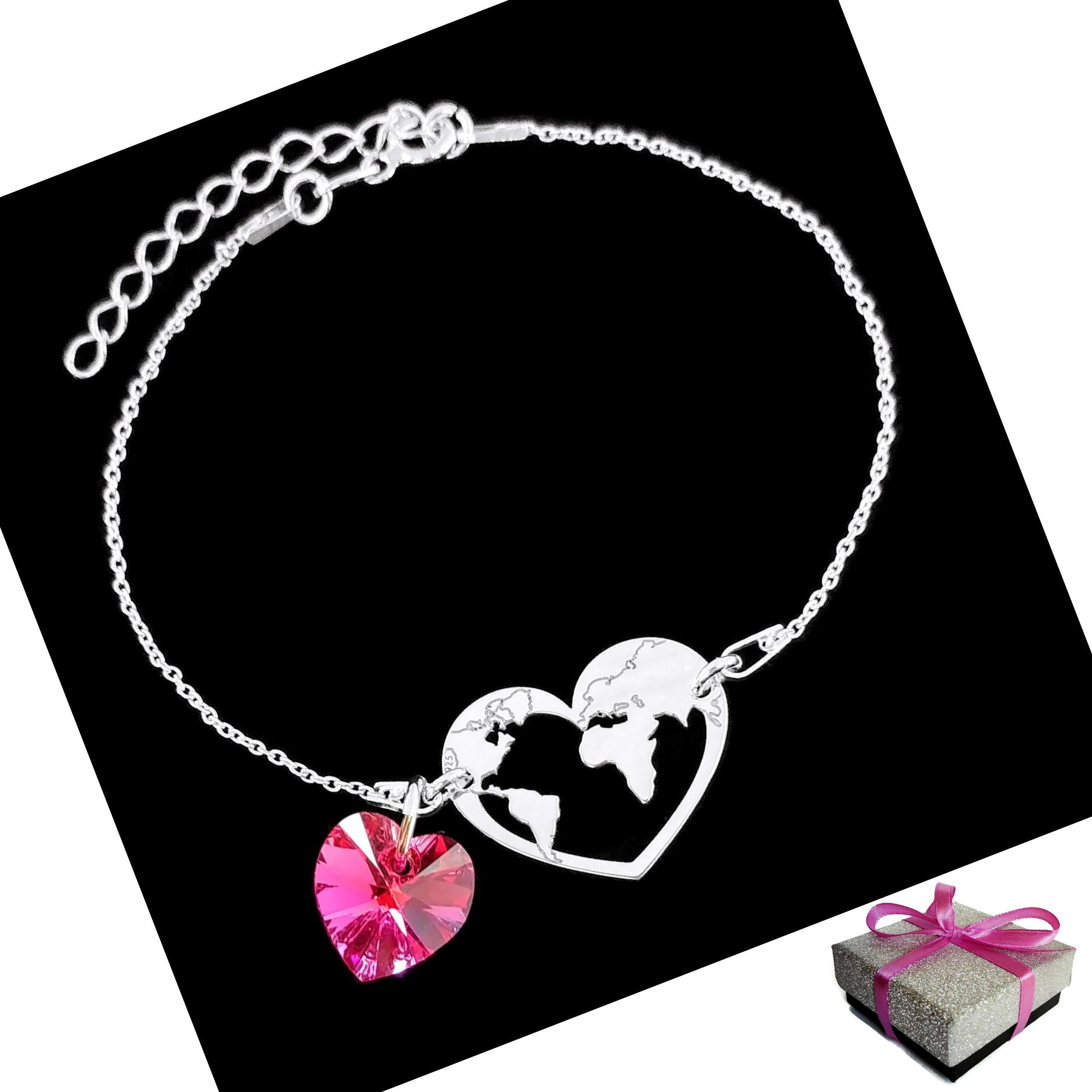 

Bransoletka Walentynki Prezent Serce Swarovski 925