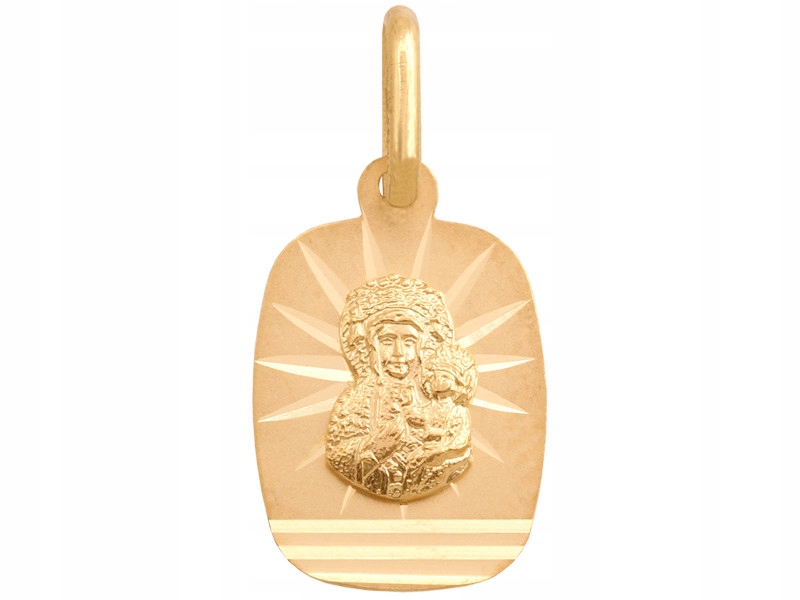 Zlatý medailonek 585 obdélníkový zaoblený s obrázkem Panny Marie Čast